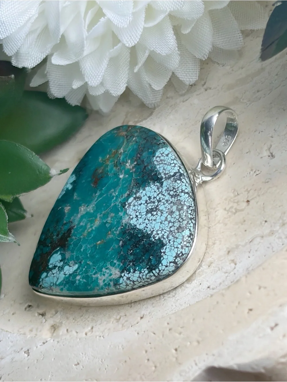 Sterling Silver 925 Southwest Spiderweb Matrix Turquoise Pendant Chunky New